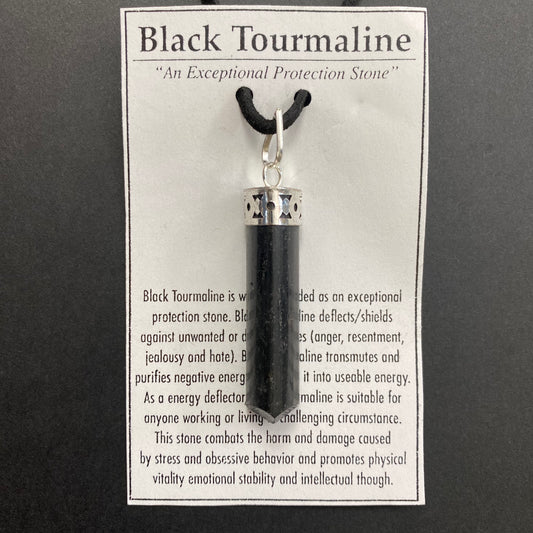 Black Tourmaline Long 3-Sided Point Necklace