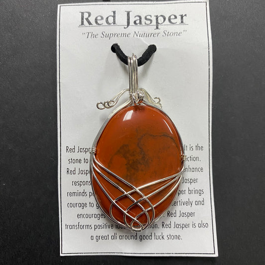 Red Jasper Oval Silver Wrapped Necklace