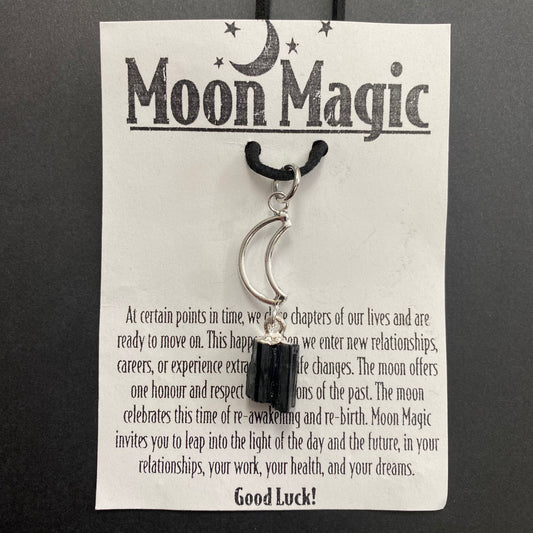 Black Tourmaline Hanging Moon Necklace