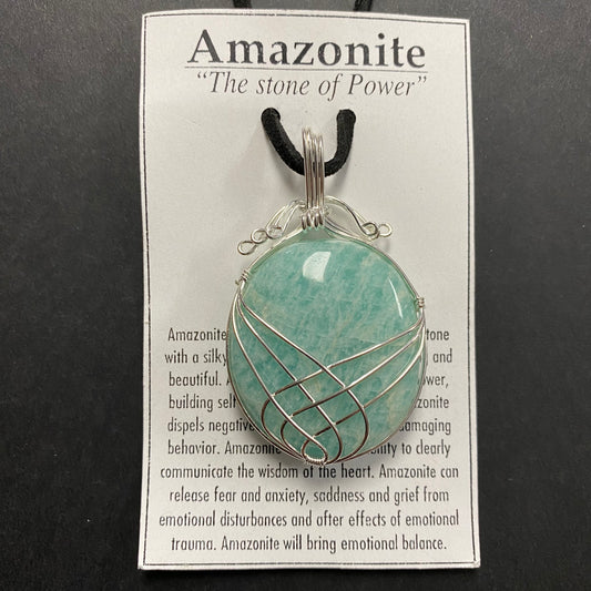 Amazonite Oval Silver Wrapped Necklace