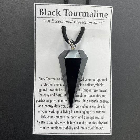 Black Tourmaline Faceted Point Pendulum Necklace