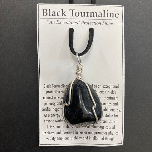 Black Tourmaline Wrapped Tumbled Necklace