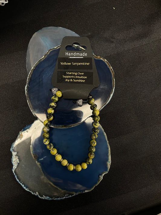 Influential Vibrations - Yellow Serpentine Bracelet With Silver Heart Charms