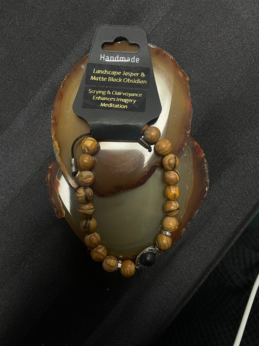 Landscape Jasper & Matte Black Obsidian - Bracelet