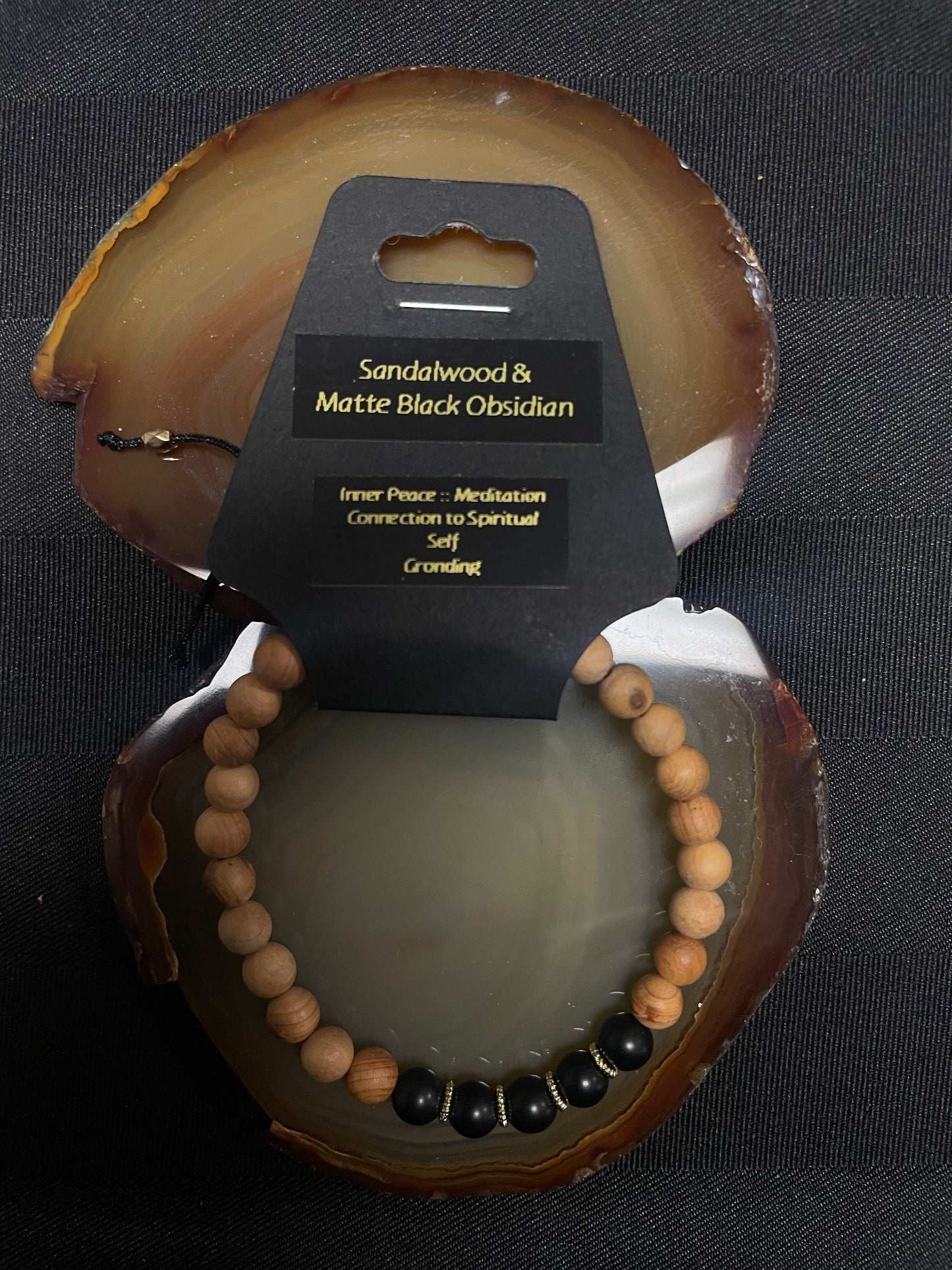 Influential Vibrations - Sandalwood & Matte Black Obsidian Bracelet