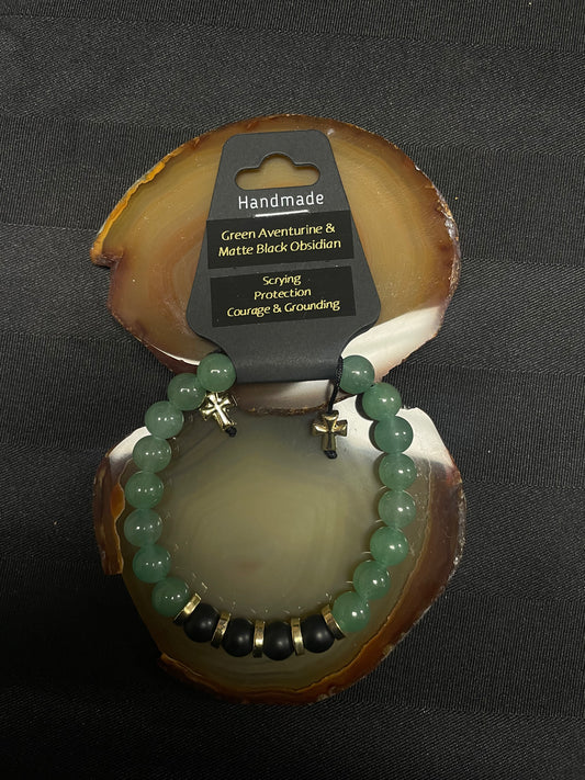 Influential Vibrations - Green Aventurine & Matte Black Obsidian