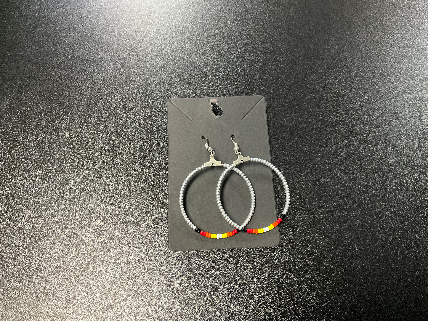 Beaded Hoop Earrings -Silver with Medicine Wheel Colours