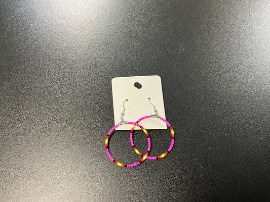 Beaded Hoop earring - Pink with Medicine Wheel colours