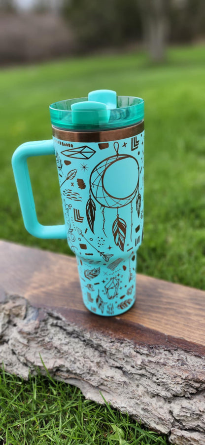 40oz Teal Dreamcatcher tumbler- My Little Workbench