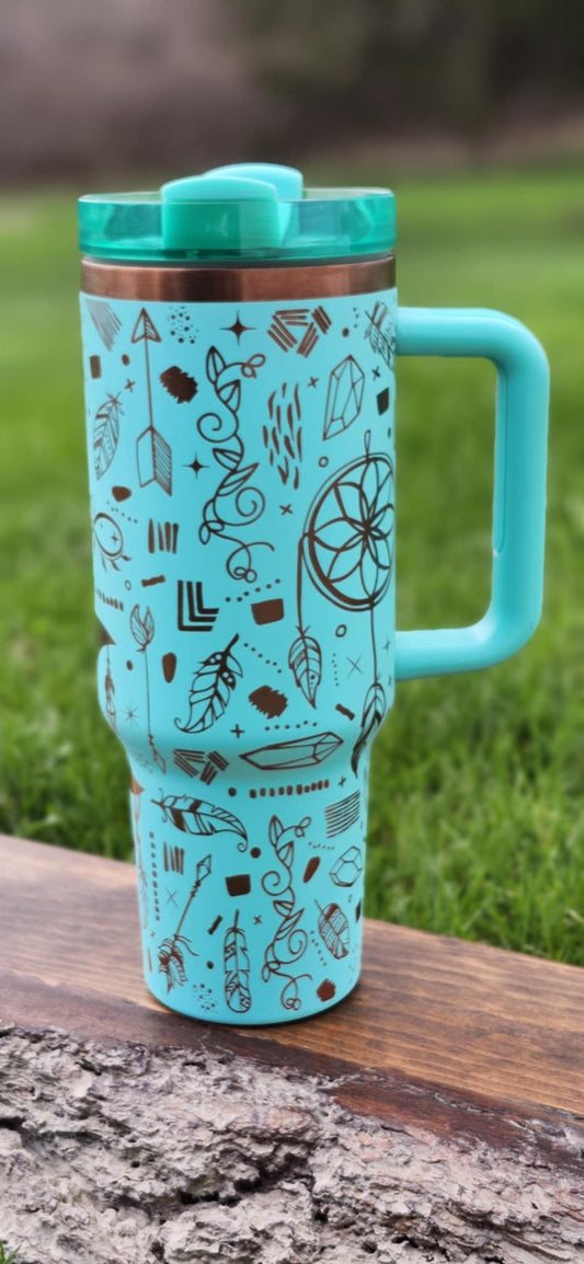 40oz Teal Dreamcatcher tumbler- My Little Workbench