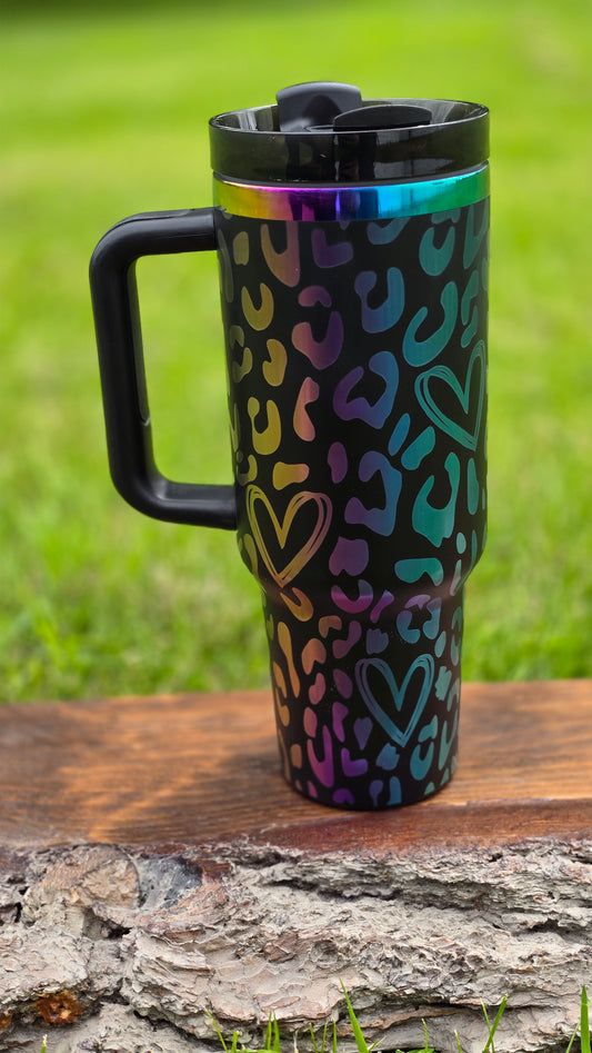 40oz Rainbow Cheetah Tumbler- My Little Workbench