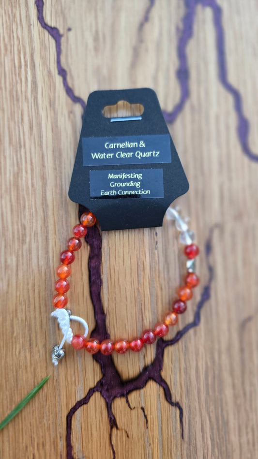 Carnelian & Water Clear Quartz Adjustable Bracelet