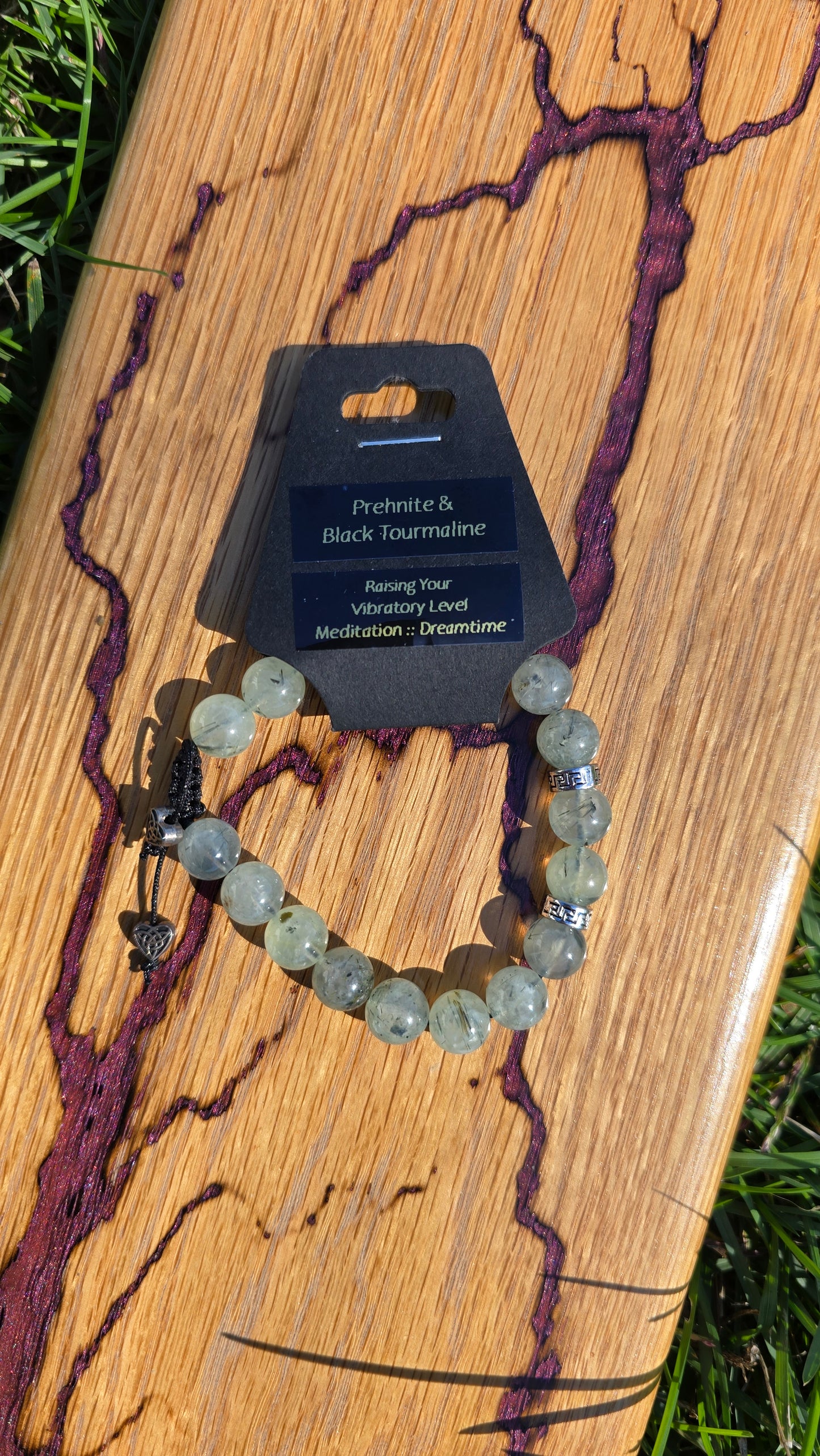 Adjustable Bracelet - Prehnite & Black Tourmaline