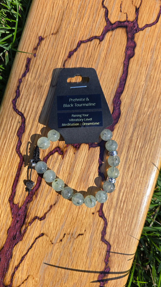 Adjustable Bracelet - Prehnite & Black Tourmaline