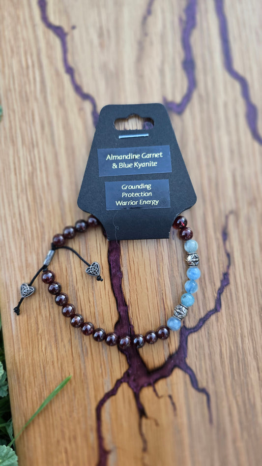 Almandine Garnet & Blue Kyanite Adjustable Bracelet