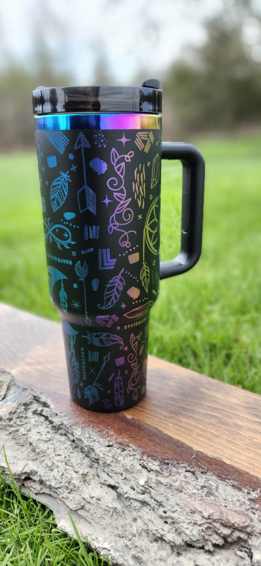 40 oz Rainbow and Black Dreamcatcher Tumbler - My Little Workbench