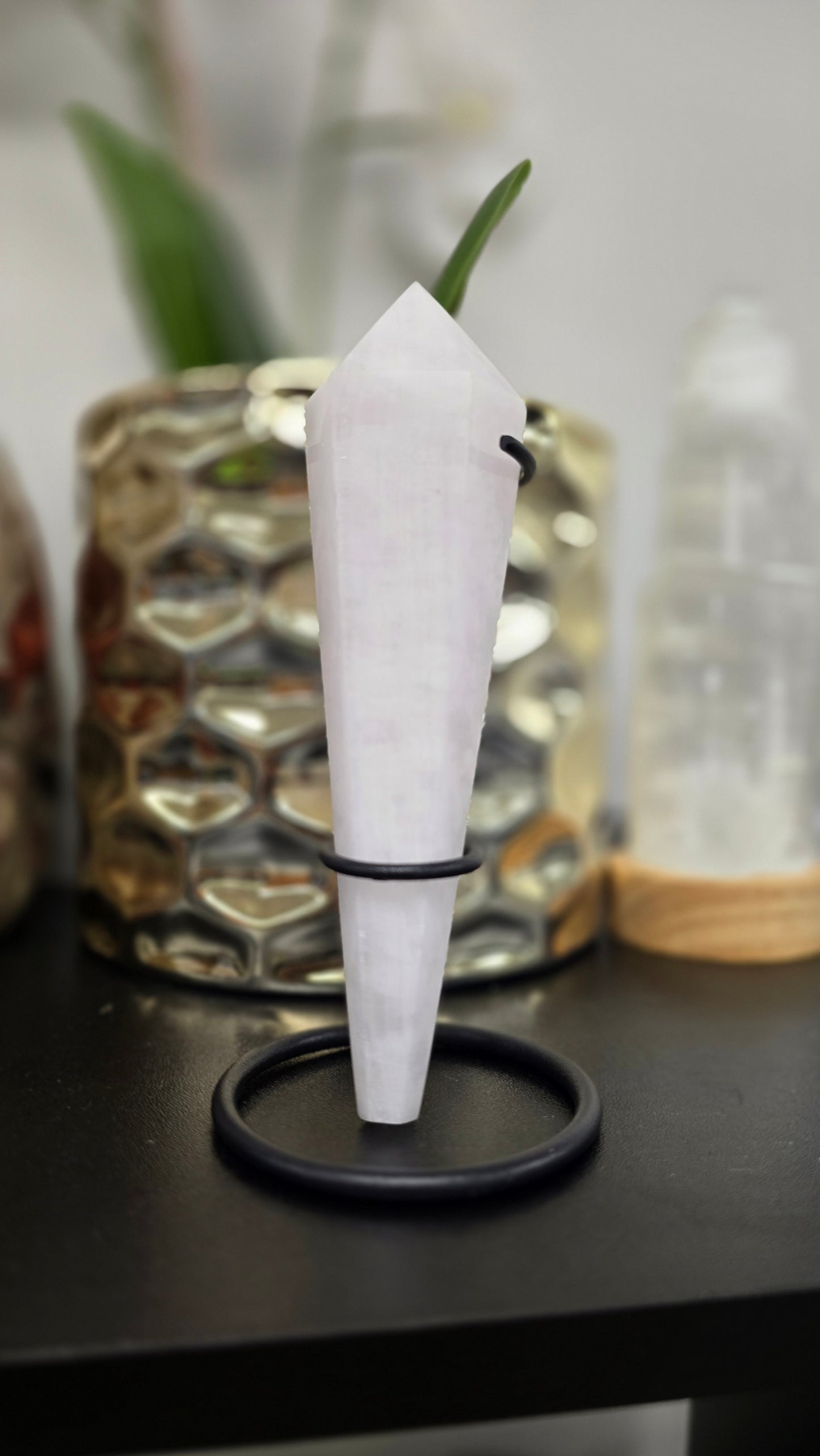 Pink Mangano Calcite Wand with Stand