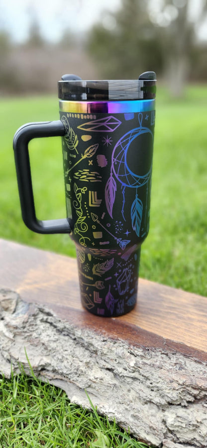 40 oz Rainbow and Black Dreamcatcher Tumbler - My Little Workbench