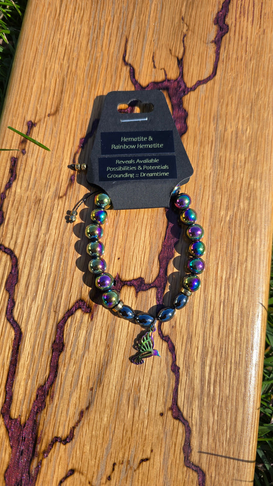 Adjustable Bracelet - Hematite and Rainbow Hematite