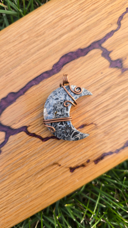 Moon Pendant - Crinoid Fossil