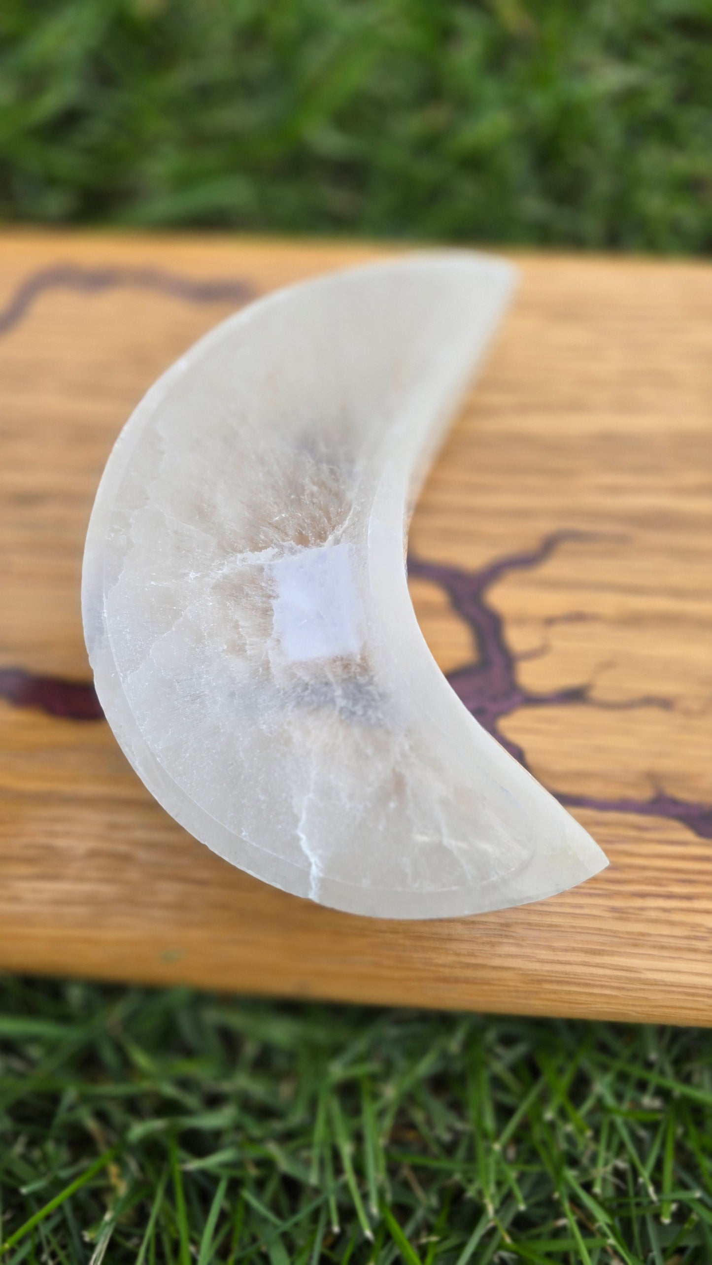 4" Selenite Moon Dish with Evil Eye