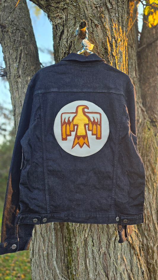 Jean Jacket with Leatherwork by Stephen and the Crow- Eagle