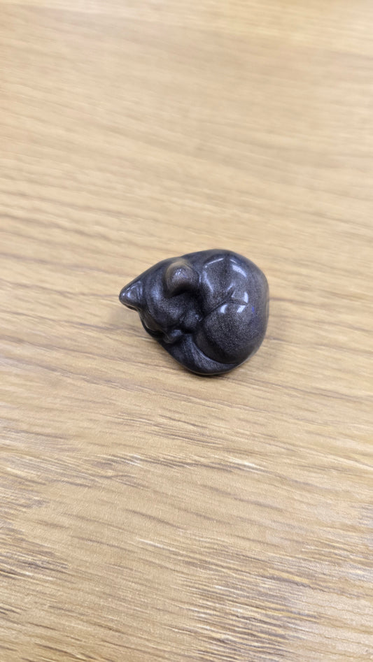 Silver Sheen Obsidian Sleeping Cat
