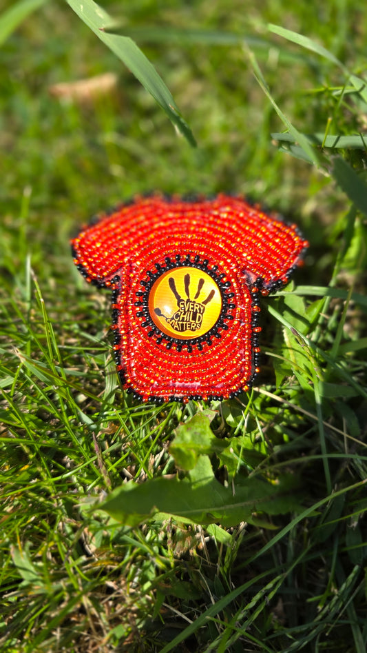Beaded Every Child Matters Pin with Handprint centrepiece - Aligned Creations by Jess