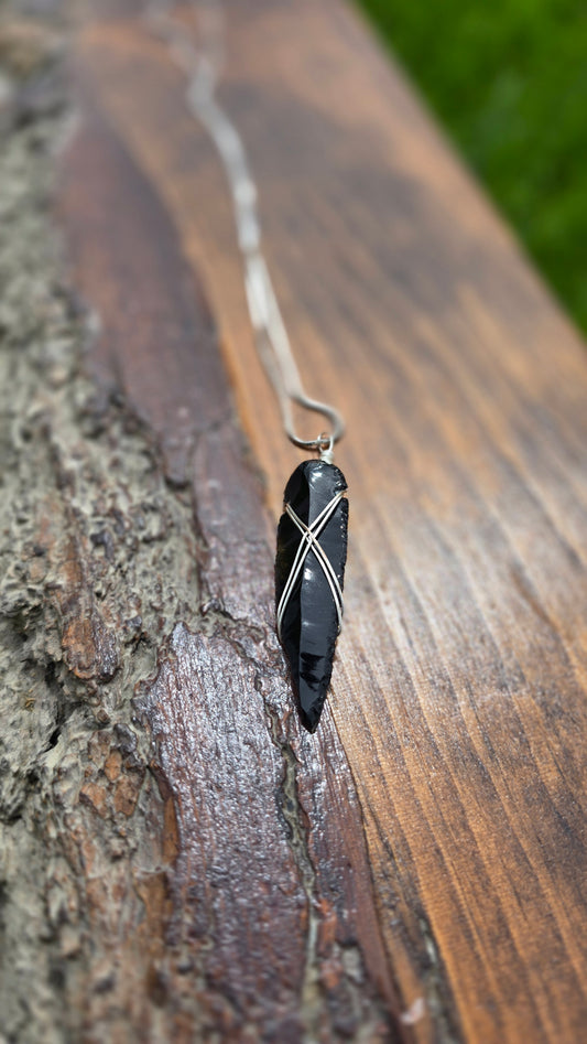 Obsidian Arrowhead Wrapped Necklace