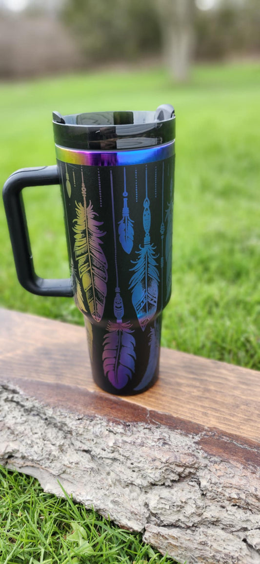 40oz Rainbow Feather Tumbler - My Little Workbench