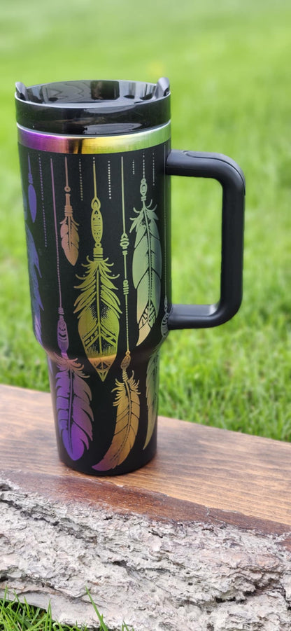 40oz Rainbow Feather Tumbler - My Little Workbench