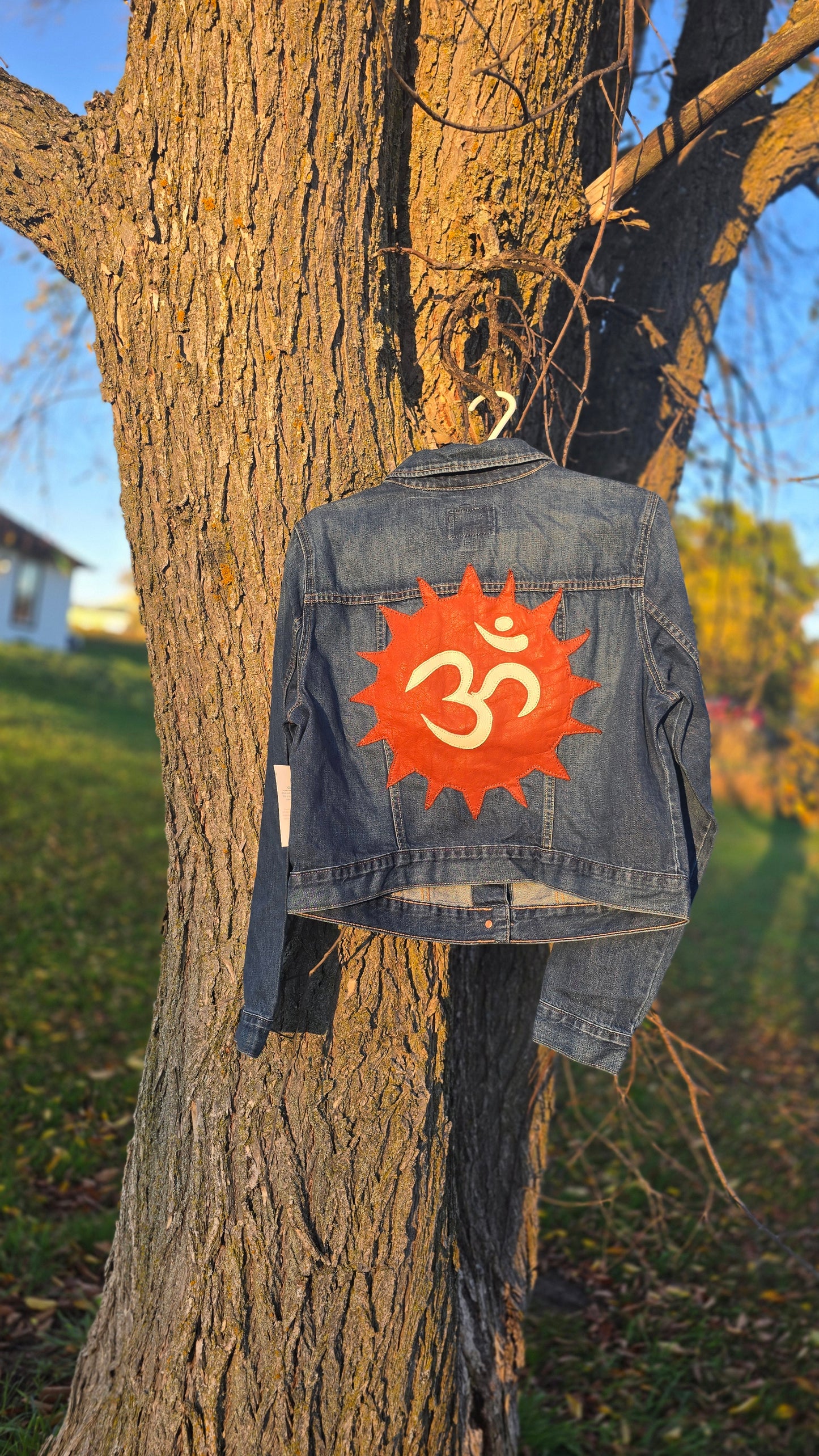 Jean Jacket with Leatherwork by Stephen and the Crow-Yoga Symbol